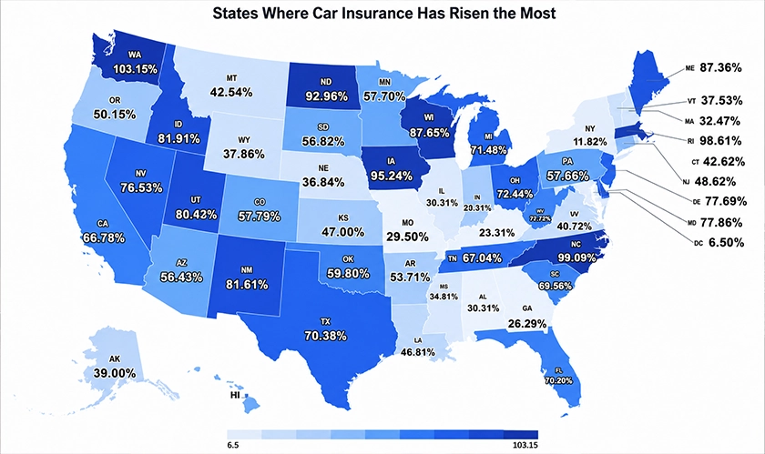 U.S. Car Insurance Costs Up 55.6% Since 2021, Study Finds